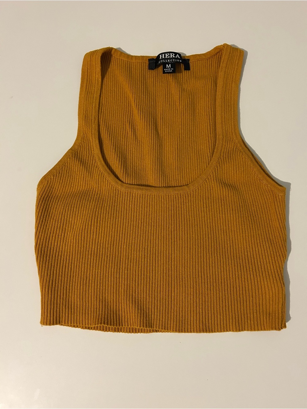 Hera Collection Mustard Ribbed Crop Tank